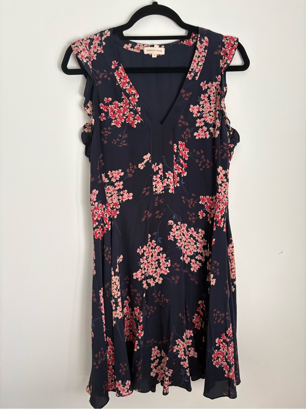 Rebecca Taylor 100% Silk Navy Floral Dress Size 6 Romantic Mini